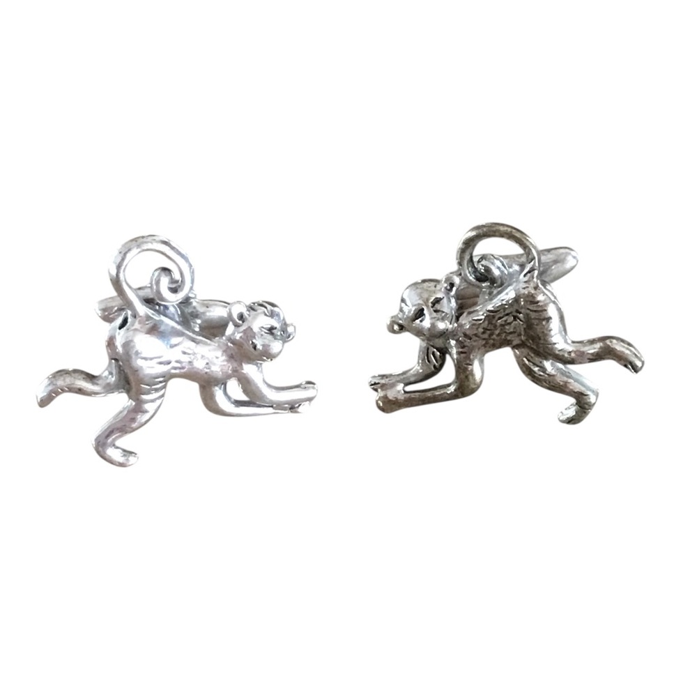 Vintage RRC Rotenier Swing Sterling Silver Playful Monkey Handcrafted Cufflinks - Picture 1 of 8